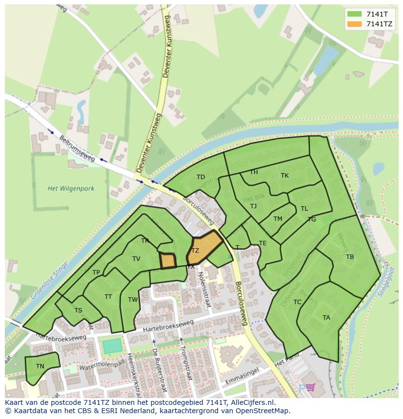 Afbeelding van het postcodegebied 7141 TZ op de kaart.