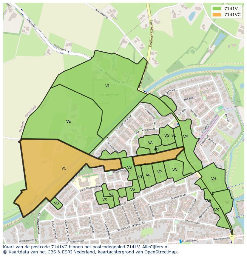 Afbeelding van het postcodegebied 7141 VC op de kaart.