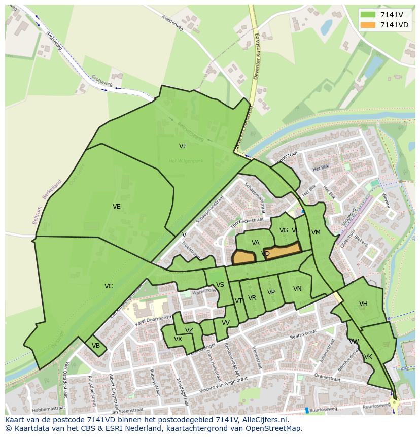 Afbeelding van het postcodegebied 7141 VD op de kaart.