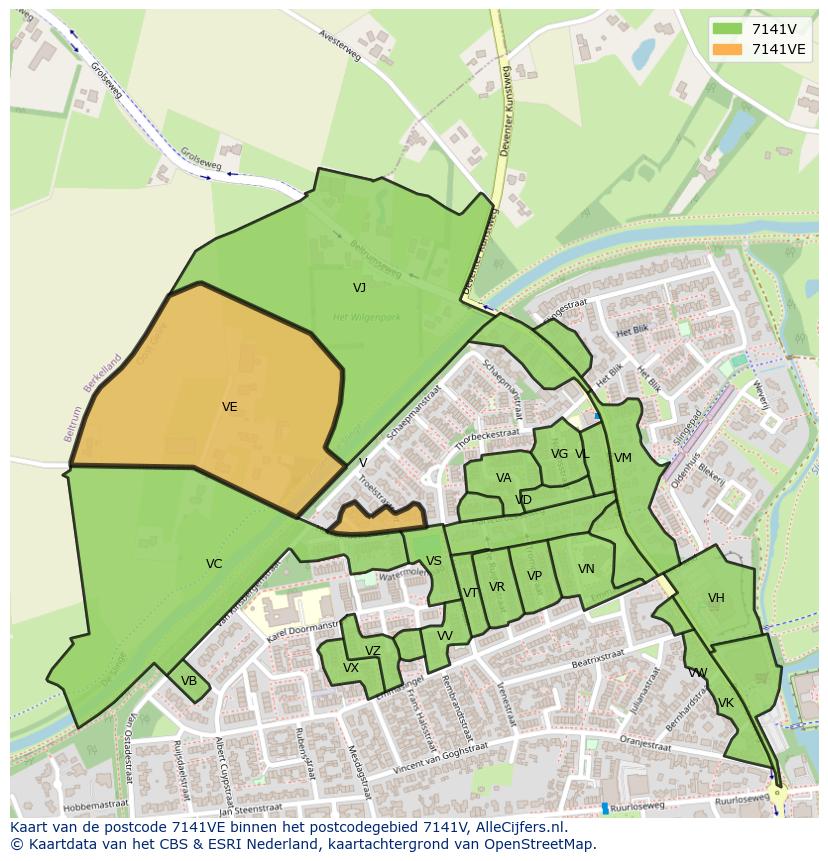 Afbeelding van het postcodegebied 7141 VE op de kaart.