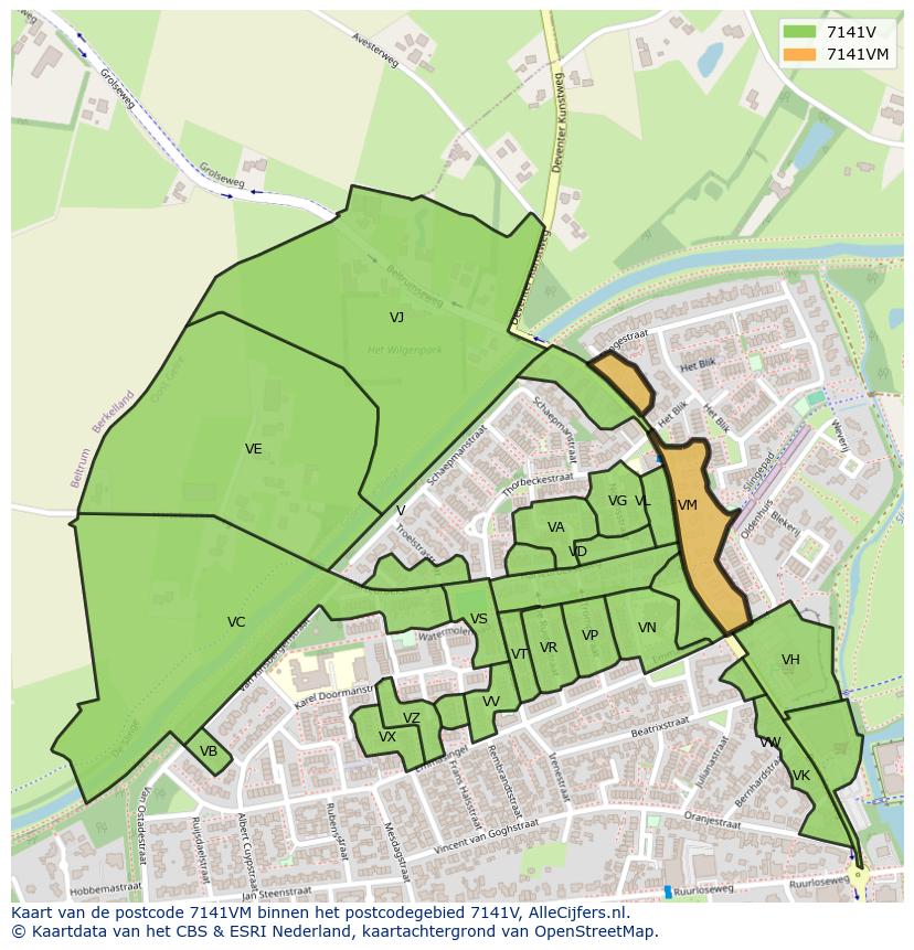 Afbeelding van het postcodegebied 7141 VM op de kaart.