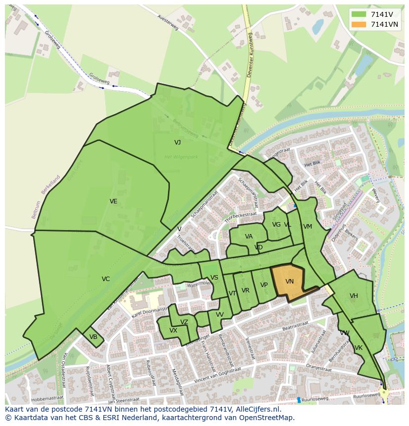 Afbeelding van het postcodegebied 7141 VN op de kaart.