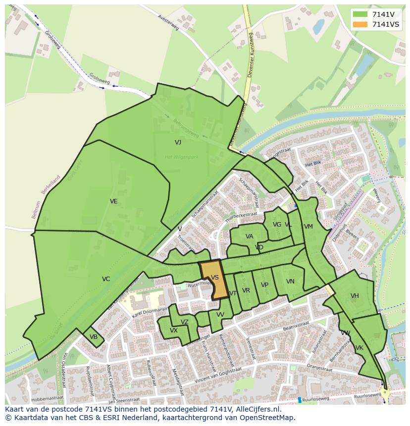 Afbeelding van het postcodegebied 7141 VS op de kaart.