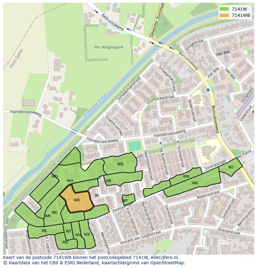 Afbeelding van het postcodegebied 7141 WB op de kaart.
