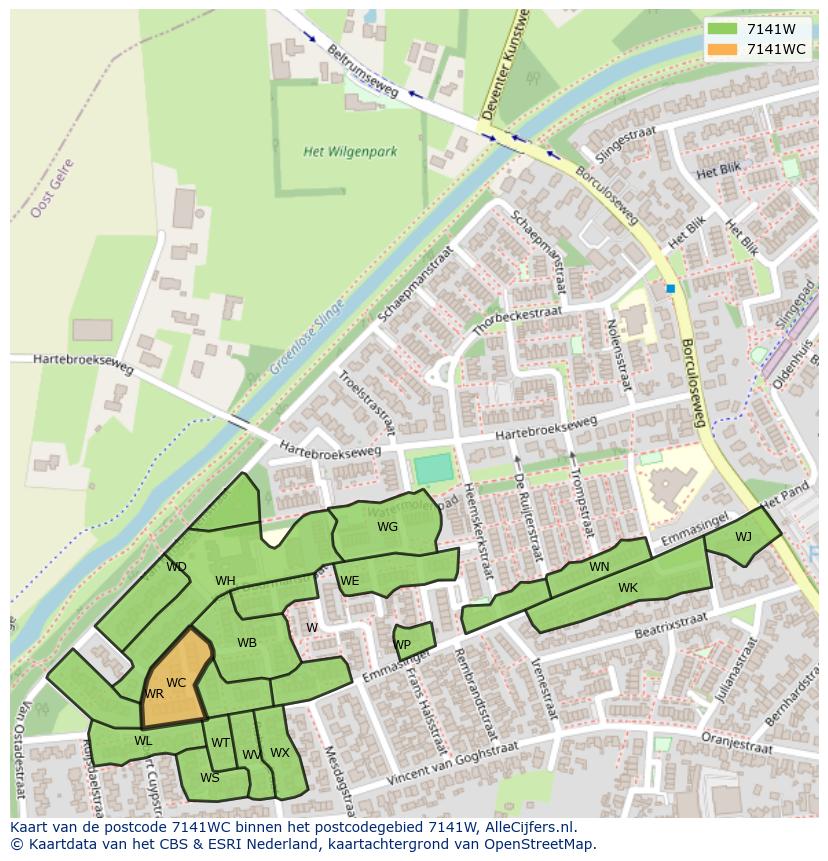 Afbeelding van het postcodegebied 7141 WC op de kaart.
