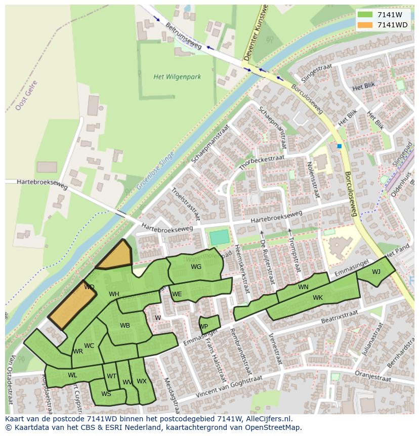 Afbeelding van het postcodegebied 7141 WD op de kaart.