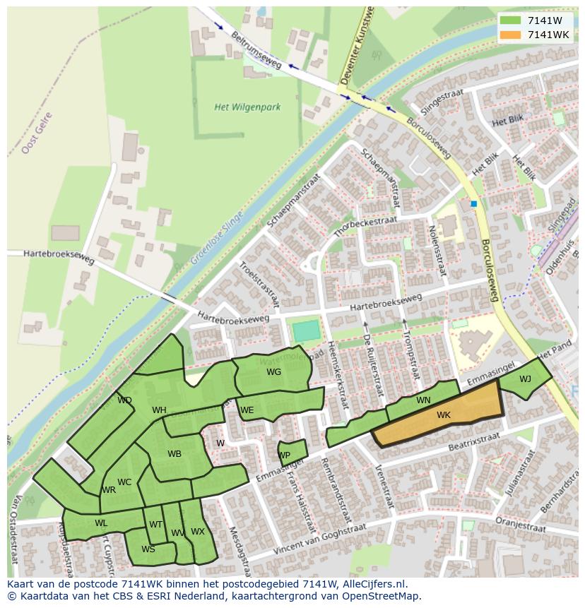 Afbeelding van het postcodegebied 7141 WK op de kaart.