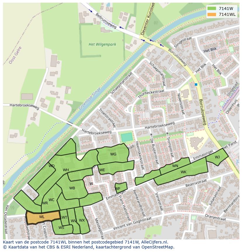 Afbeelding van het postcodegebied 7141 WL op de kaart.