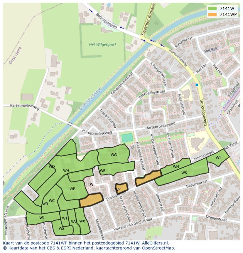 Afbeelding van het postcodegebied 7141 WP op de kaart.