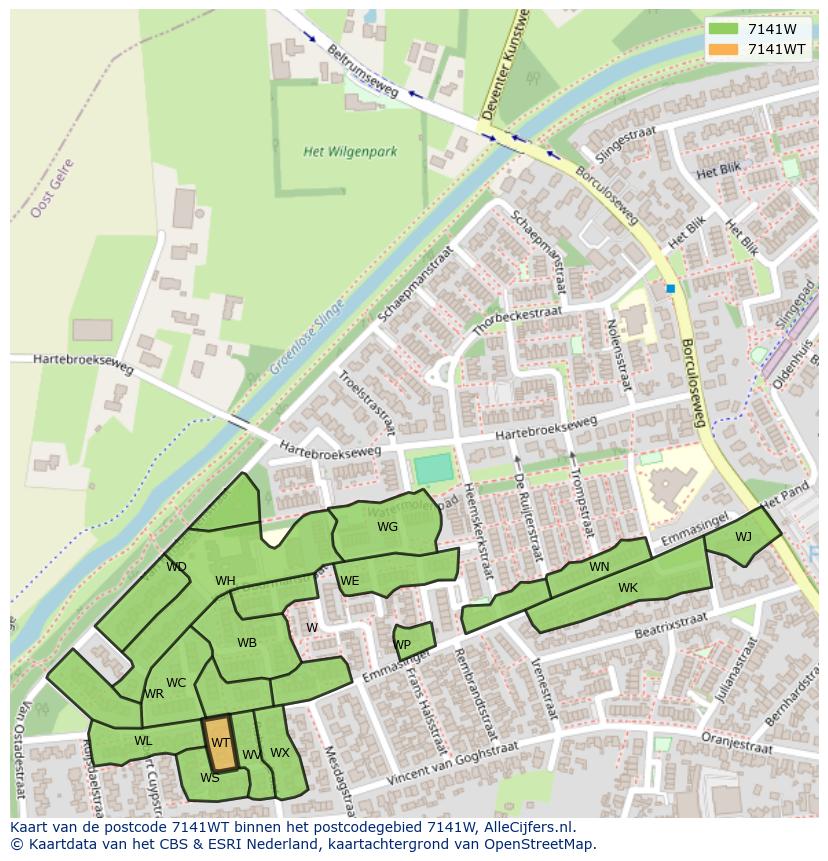 Afbeelding van het postcodegebied 7141 WT op de kaart.