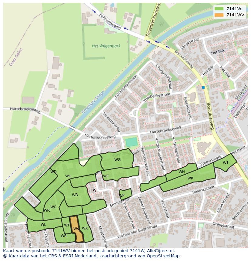 Afbeelding van het postcodegebied 7141 WV op de kaart.