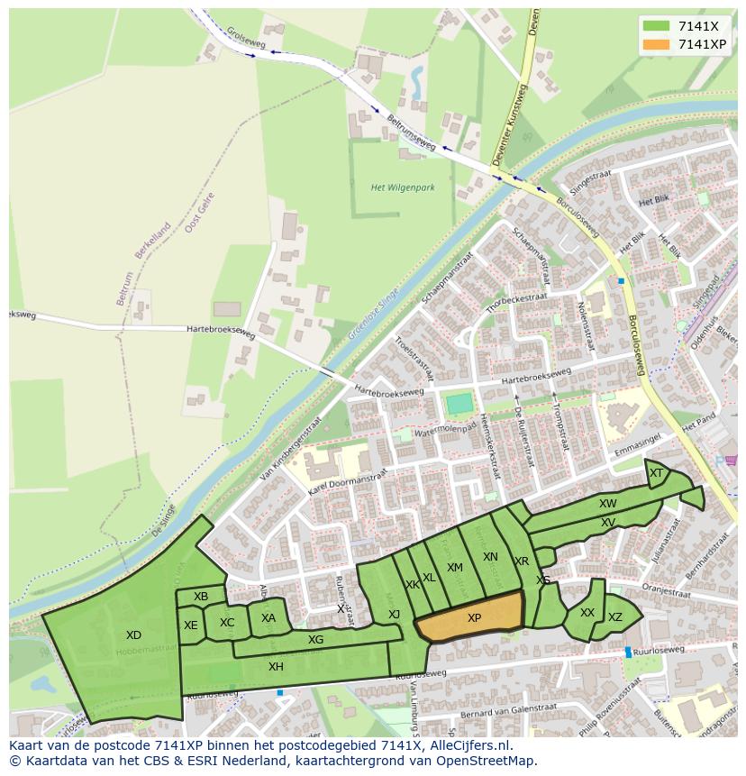 Afbeelding van het postcodegebied 7141 XP op de kaart.