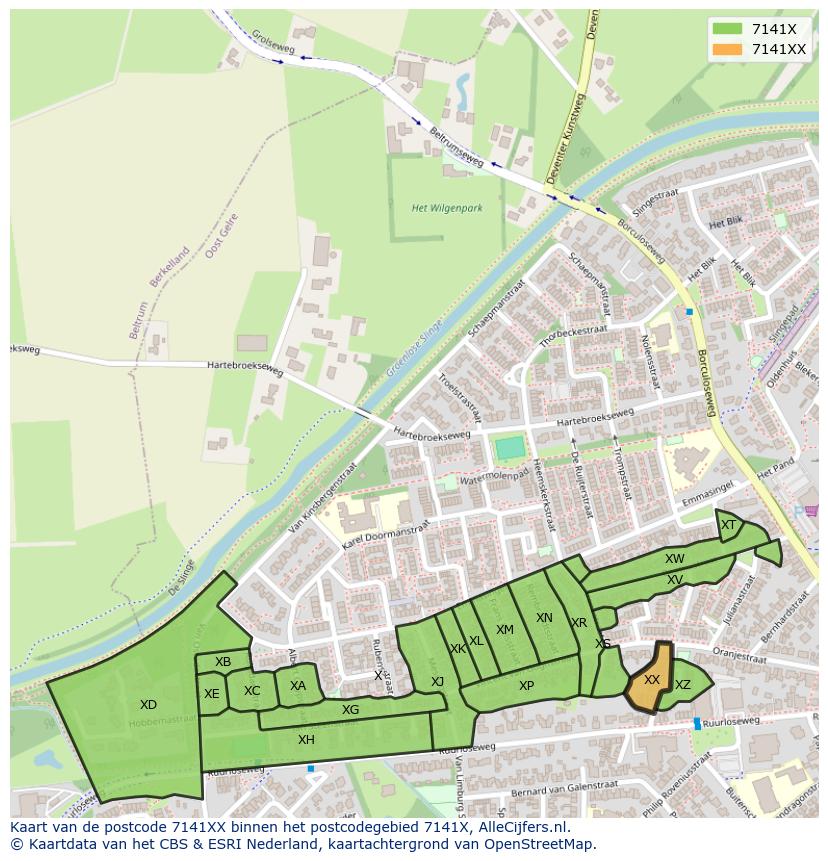 Afbeelding van het postcodegebied 7141 XX op de kaart.