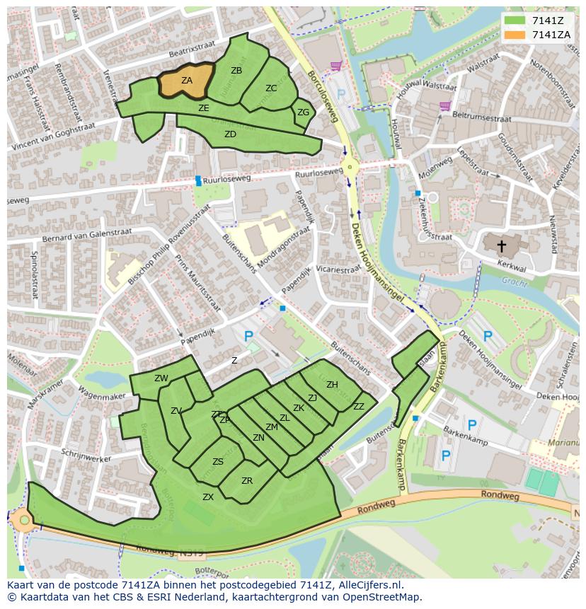 Afbeelding van het postcodegebied 7141 ZA op de kaart.