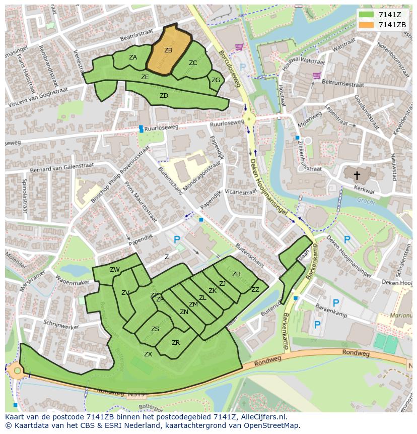 Afbeelding van het postcodegebied 7141 ZB op de kaart.