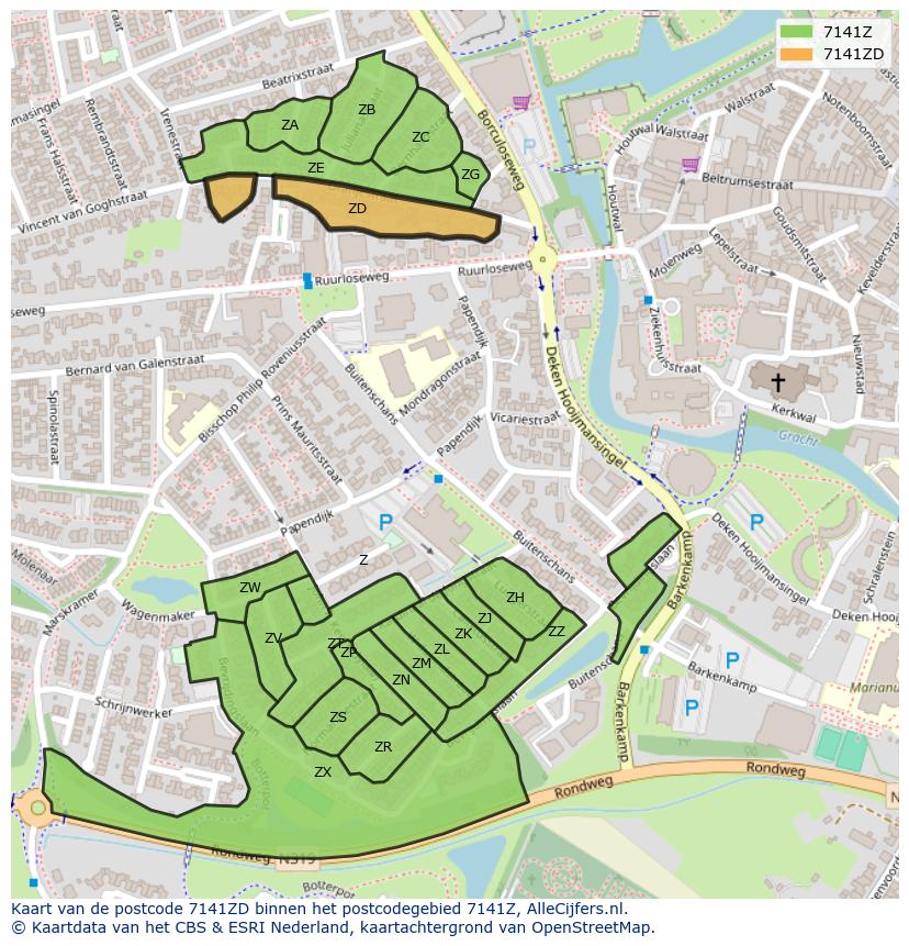 Afbeelding van het postcodegebied 7141 ZD op de kaart.