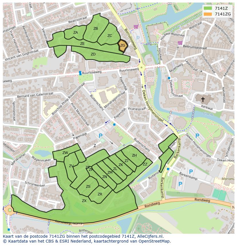 Afbeelding van het postcodegebied 7141 ZG op de kaart.