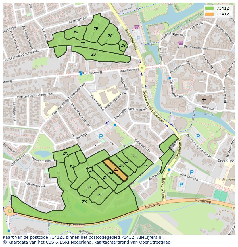 Afbeelding van het postcodegebied 7141 ZL op de kaart.