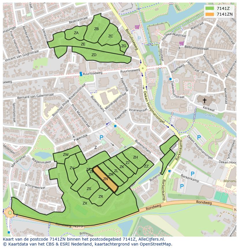 Afbeelding van het postcodegebied 7141 ZN op de kaart.
