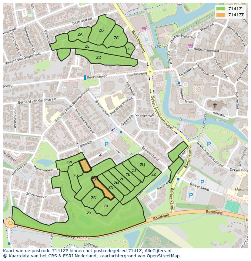 Afbeelding van het postcodegebied 7141 ZP op de kaart.