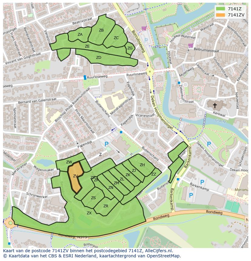 Afbeelding van het postcodegebied 7141 ZV op de kaart.