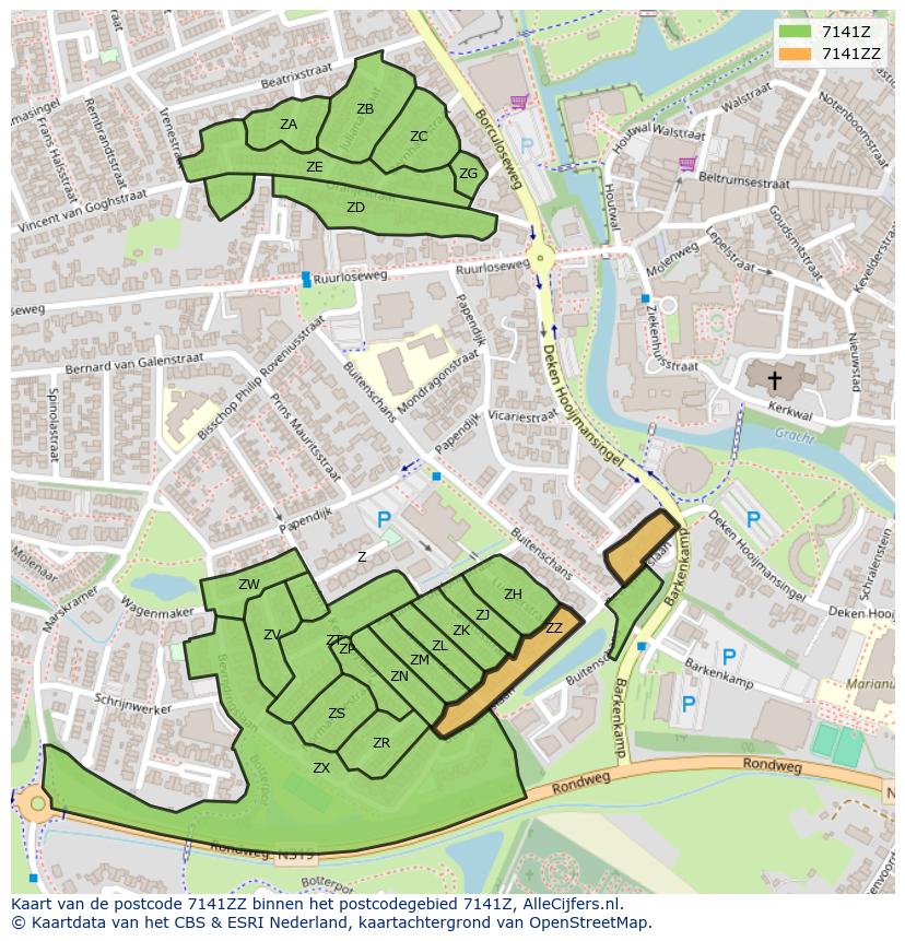 Afbeelding van het postcodegebied 7141 ZZ op de kaart.
