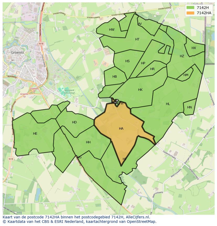 Afbeelding van het postcodegebied 7142 HA op de kaart.