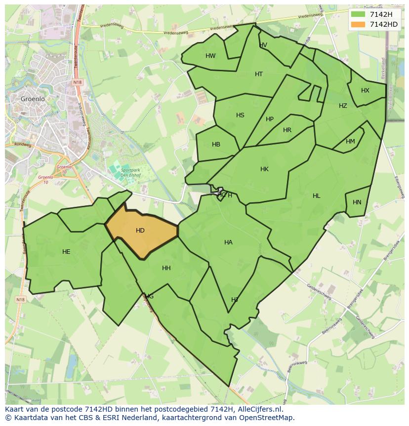 Afbeelding van het postcodegebied 7142 HD op de kaart.