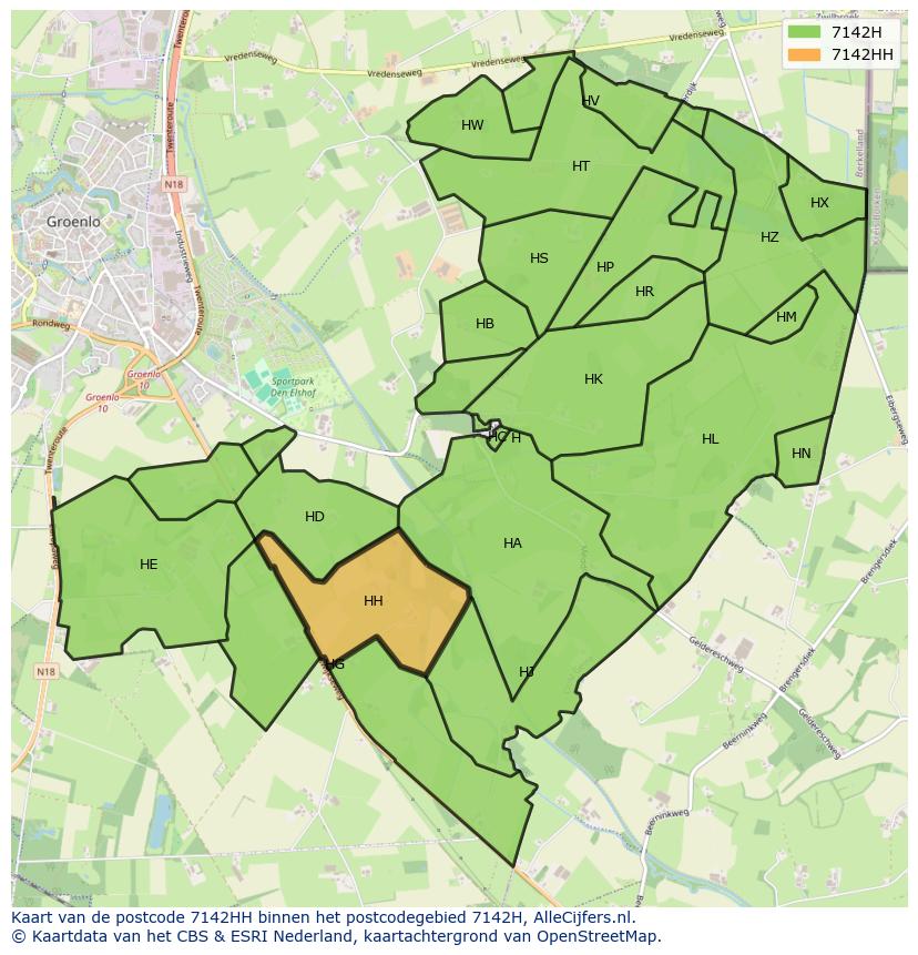 Afbeelding van het postcodegebied 7142 HH op de kaart.