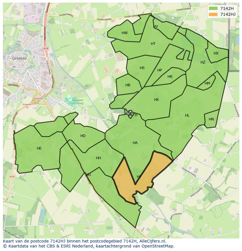 Afbeelding van het postcodegebied 7142 HJ op de kaart.