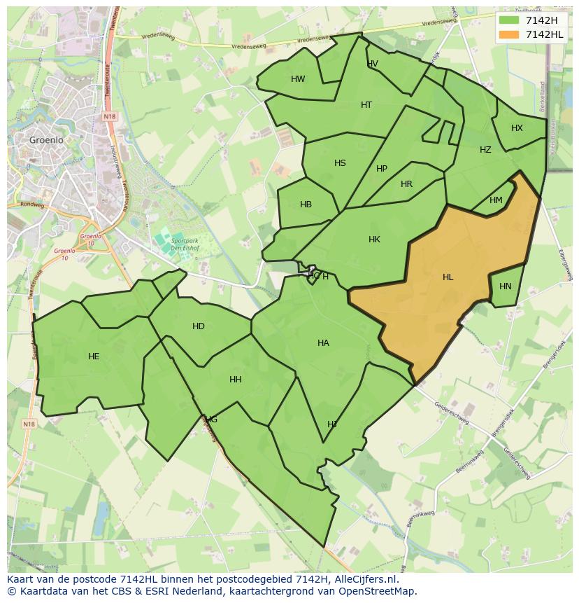 Afbeelding van het postcodegebied 7142 HL op de kaart.