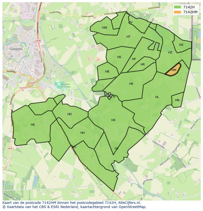 Afbeelding van het postcodegebied 7142 HM op de kaart.