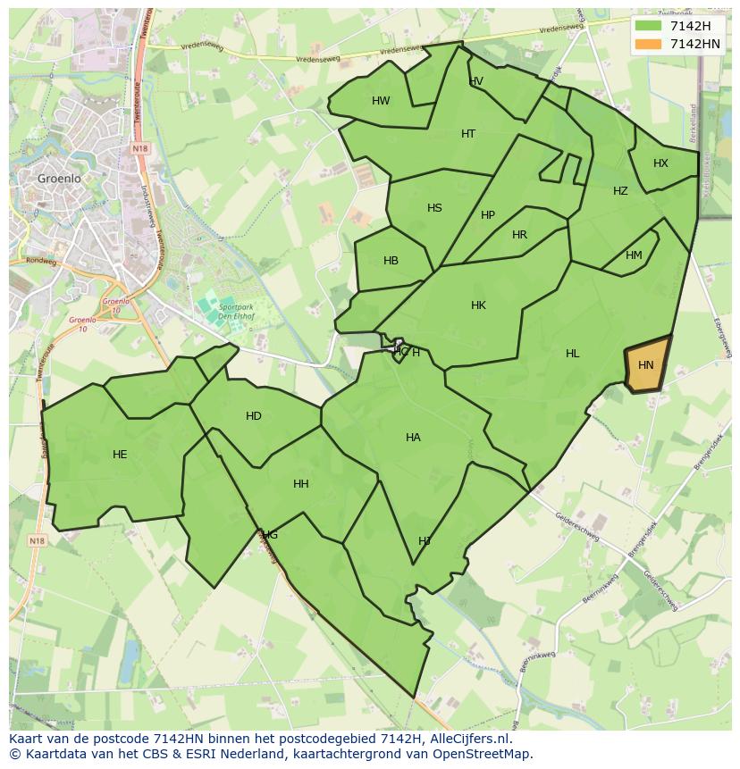 Afbeelding van het postcodegebied 7142 HN op de kaart.