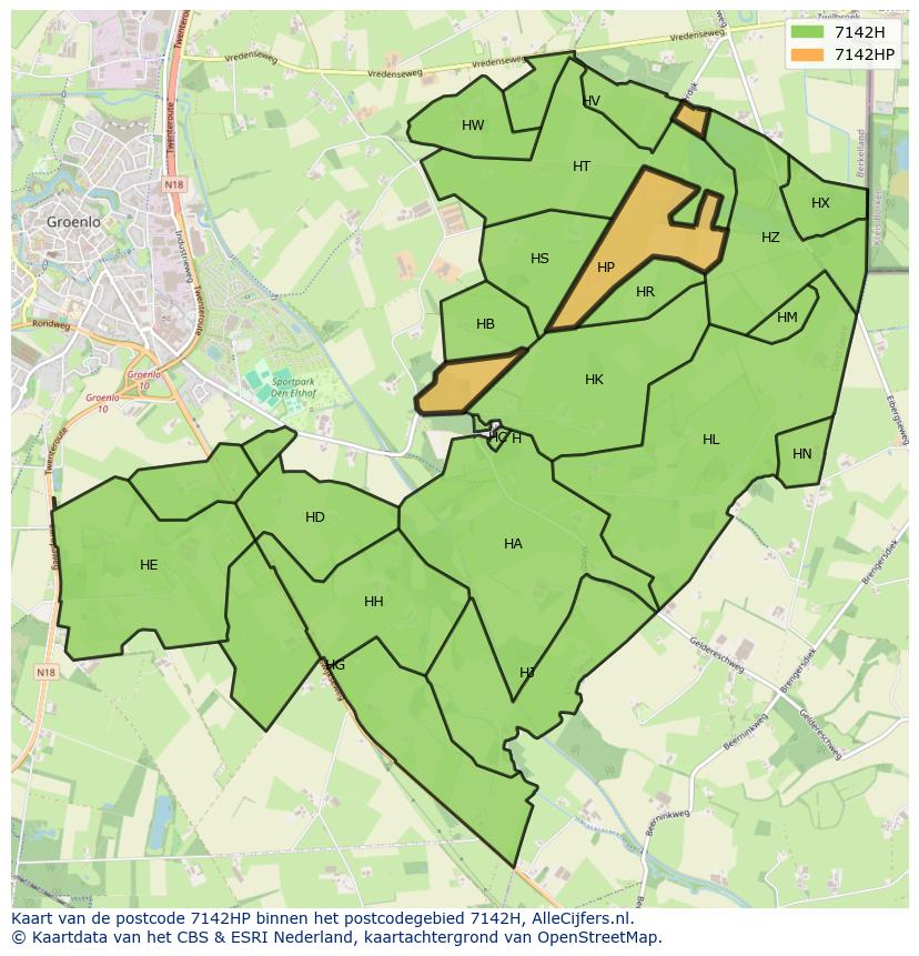 Afbeelding van het postcodegebied 7142 HP op de kaart.