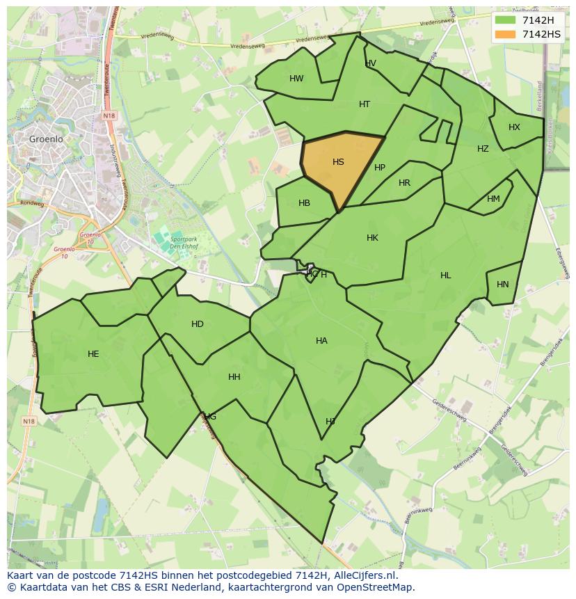 Afbeelding van het postcodegebied 7142 HS op de kaart.