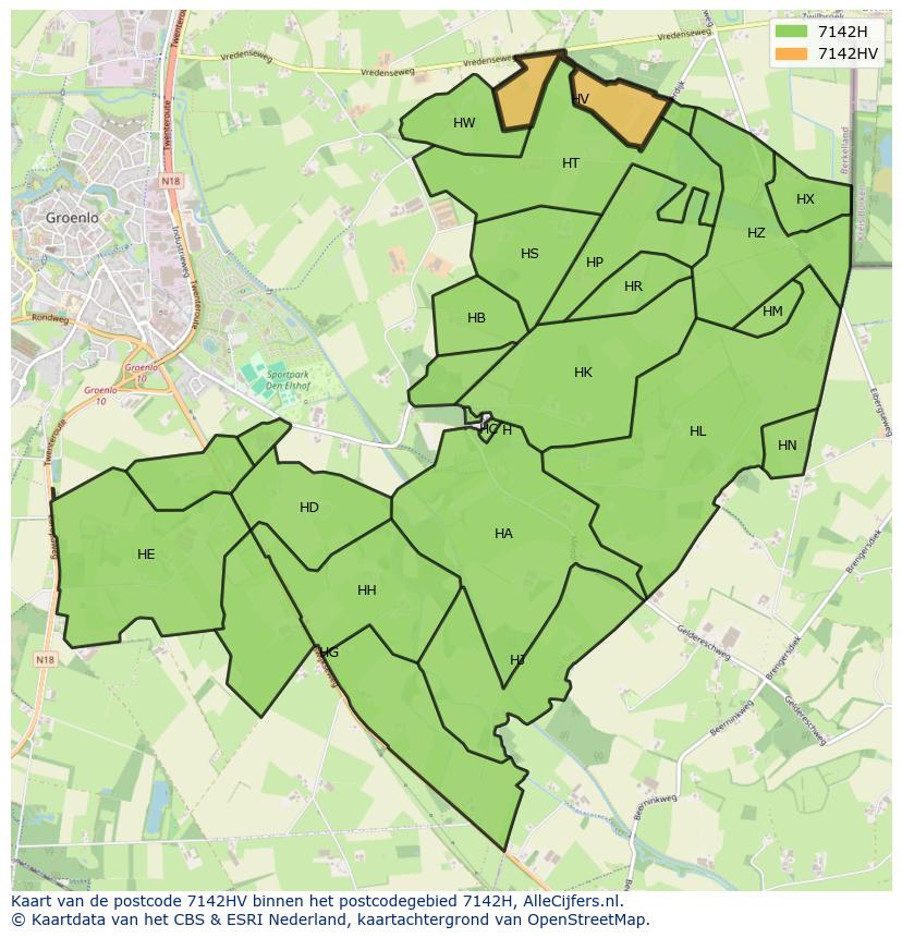 Afbeelding van het postcodegebied 7142 HV op de kaart.