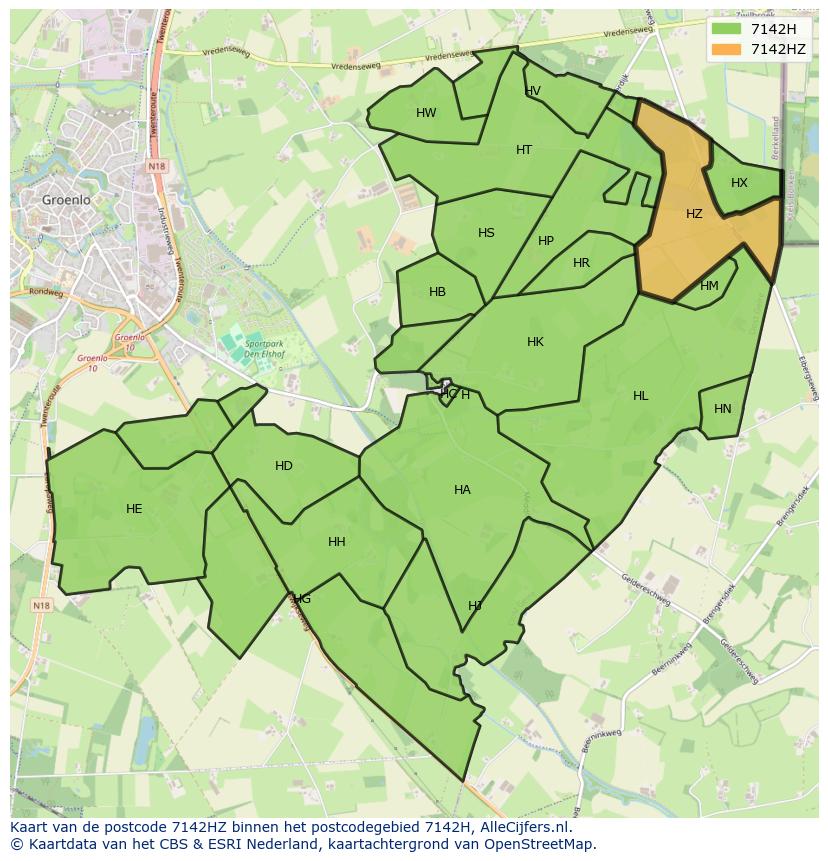 Afbeelding van het postcodegebied 7142 HZ op de kaart.