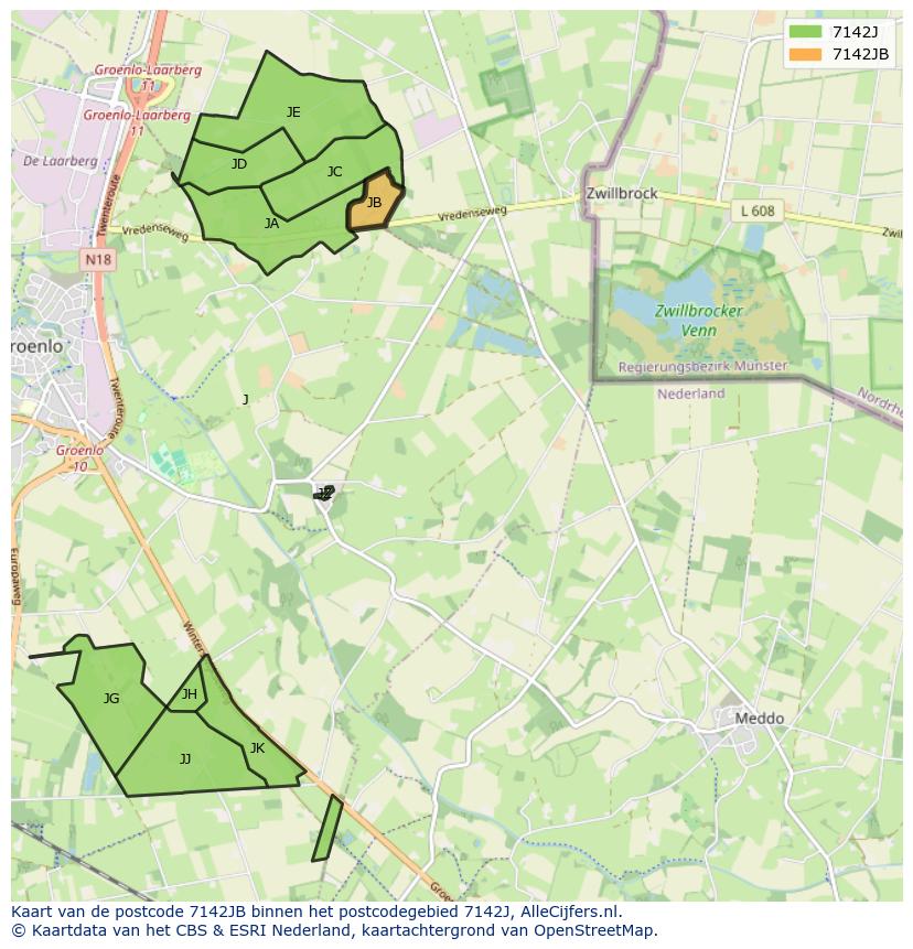 Afbeelding van het postcodegebied 7142 JB op de kaart.