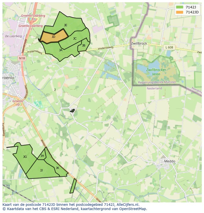 Afbeelding van het postcodegebied 7142 JD op de kaart.