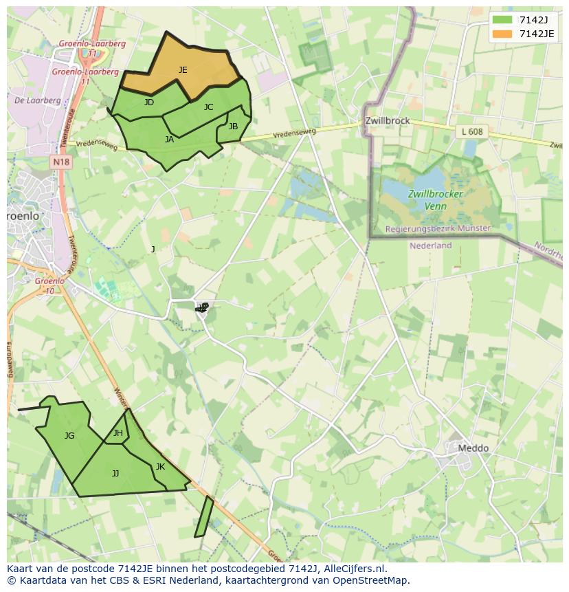 Afbeelding van het postcodegebied 7142 JE op de kaart.