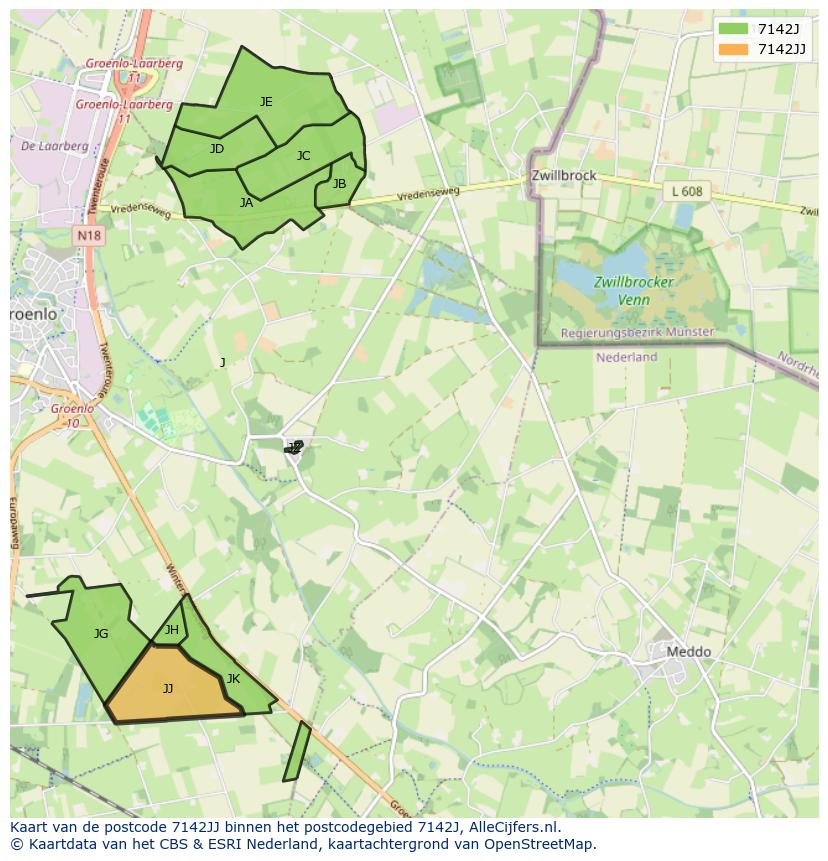 Afbeelding van het postcodegebied 7142 JJ op de kaart.