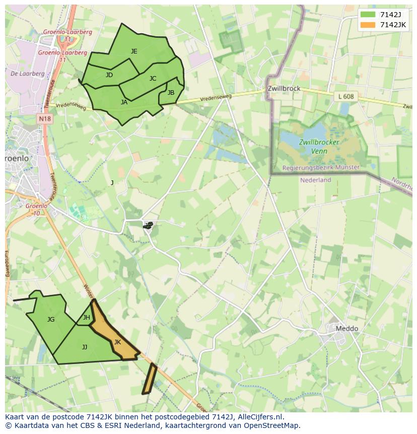 Afbeelding van het postcodegebied 7142 JK op de kaart.