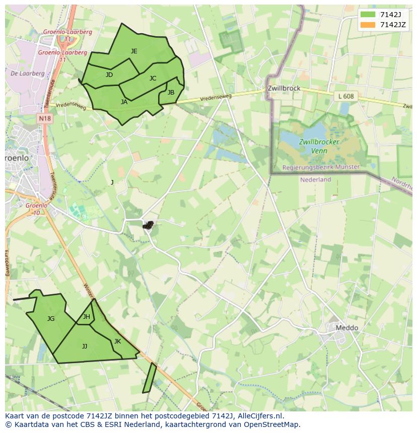 Afbeelding van het postcodegebied 7142 JZ op de kaart.