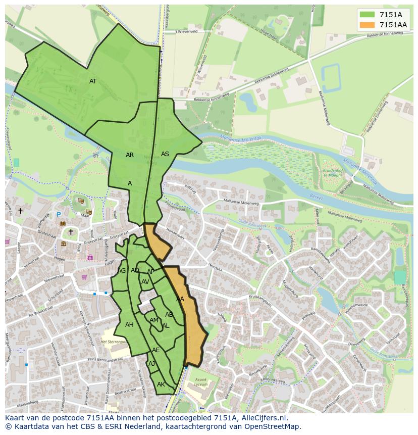 Afbeelding van het postcodegebied 7151 AA op de kaart.