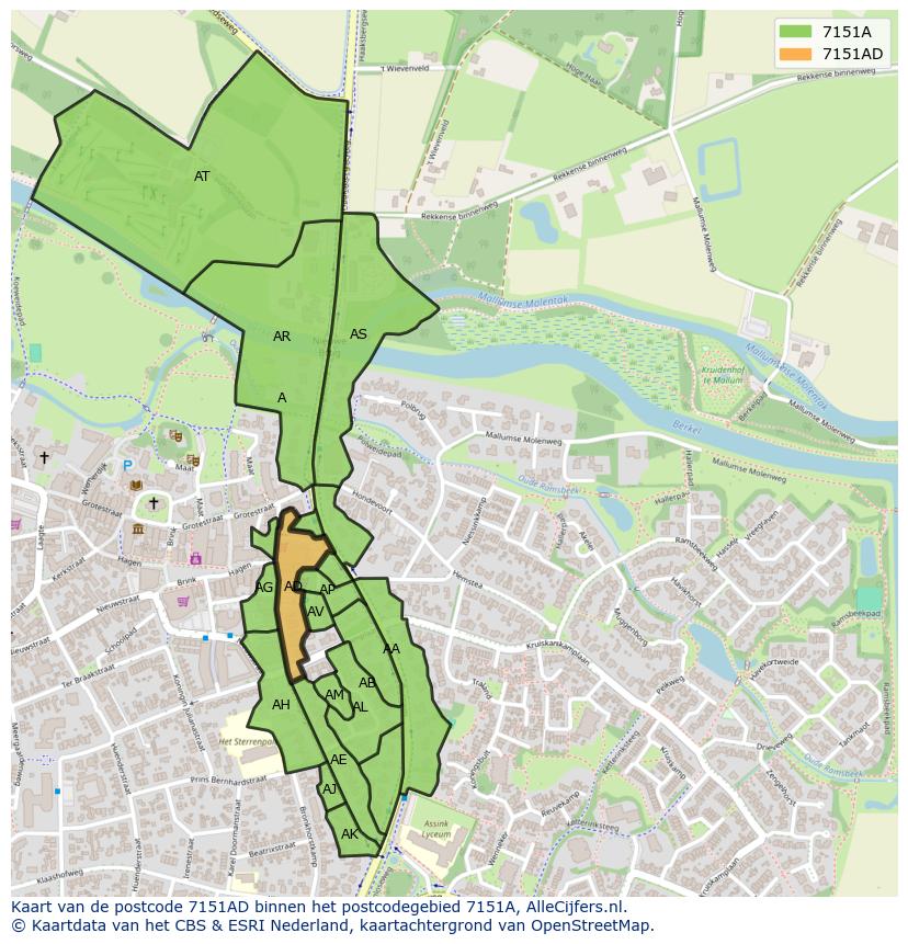 Afbeelding van het postcodegebied 7151 AD op de kaart.
