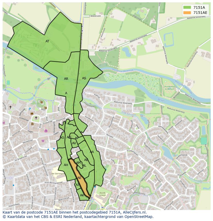 Afbeelding van het postcodegebied 7151 AE op de kaart.