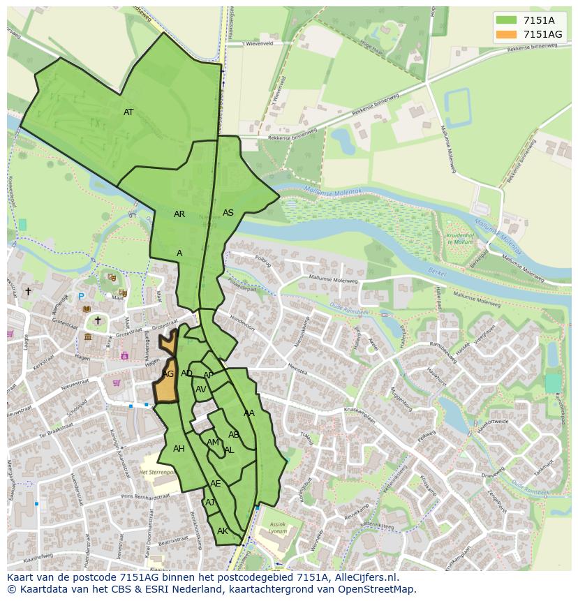 Afbeelding van het postcodegebied 7151 AG op de kaart.