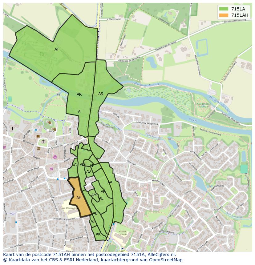 Afbeelding van het postcodegebied 7151 AH op de kaart.