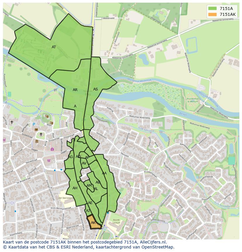 Afbeelding van het postcodegebied 7151 AK op de kaart.