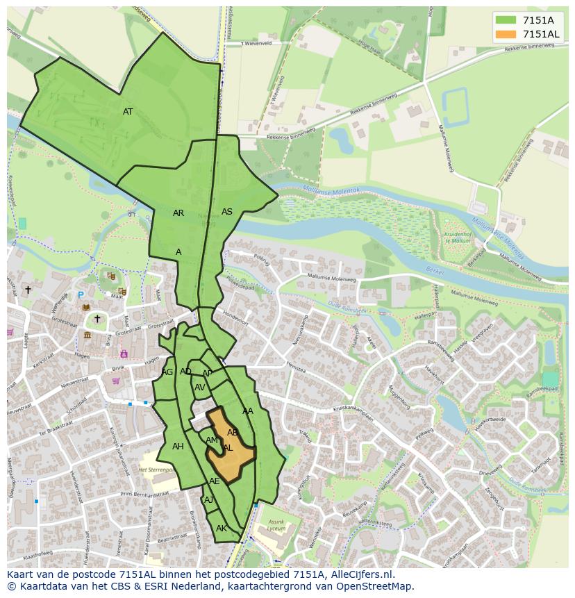 Afbeelding van het postcodegebied 7151 AL op de kaart.